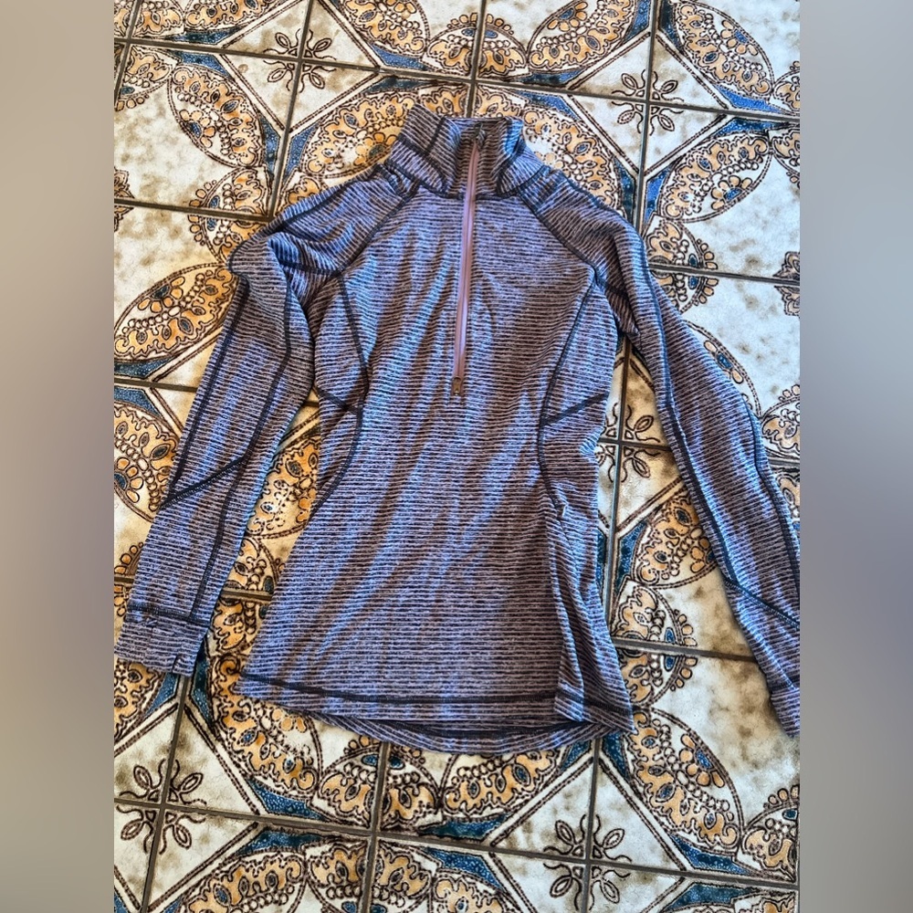 lululemon athletica Women's Quarter-Zip Striped Long Sleeve Top - Blue Gray